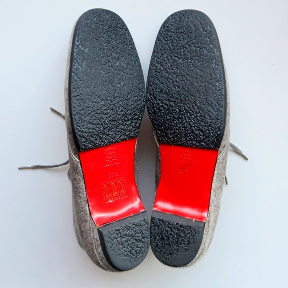 Christian Louboutin Grey Pony Hair Lace-Up Boots Designer Red Sole Ankle Booties - Picture 8 of 16